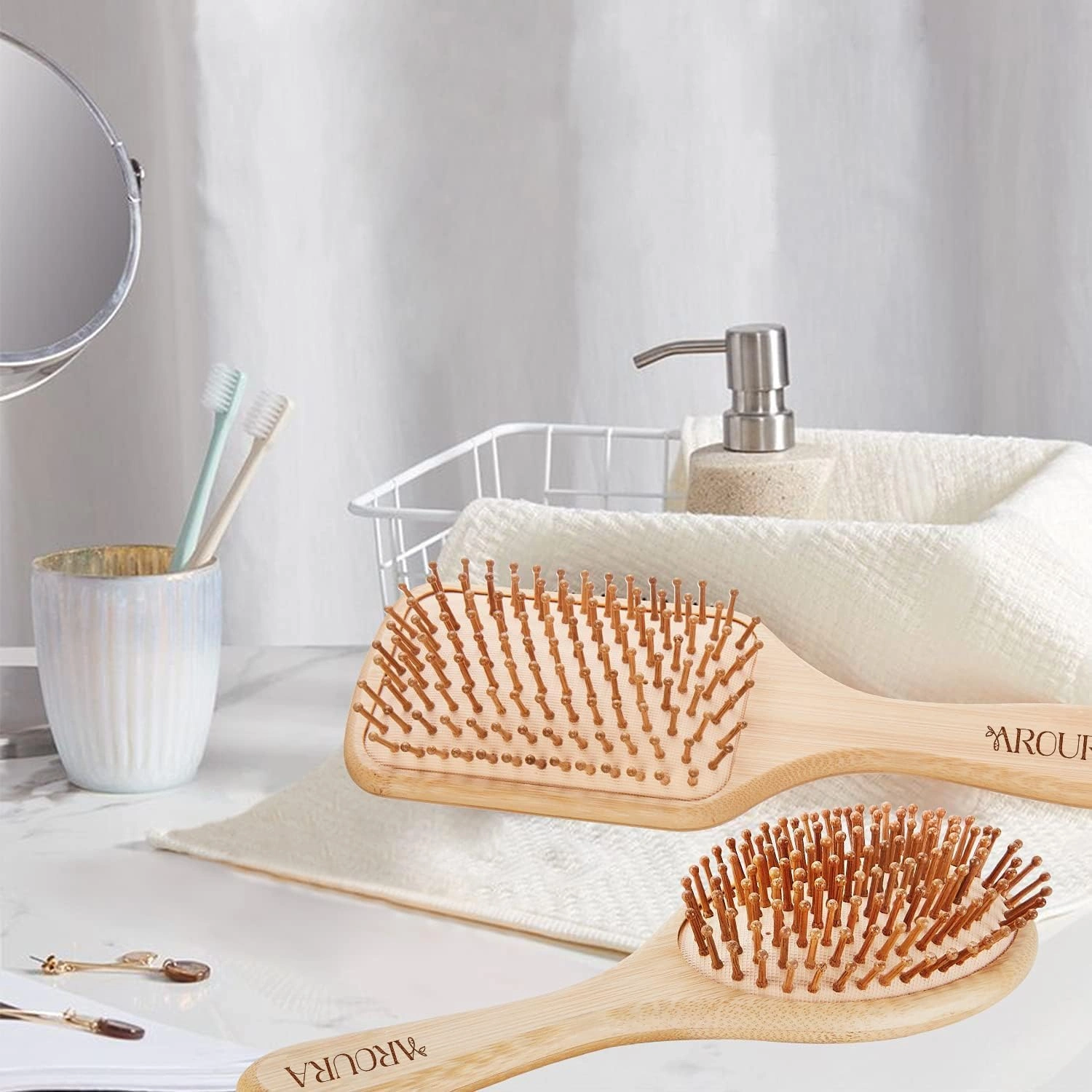 Aroura Beauty 2-Piece Large Natural Wooden Bamboo Comb Set - Image 3
