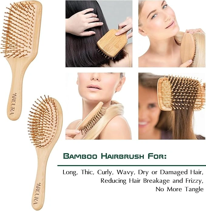 Aroura Beauty 2-Piece Large Natural Wooden Bamboo Comb Set - Image 5