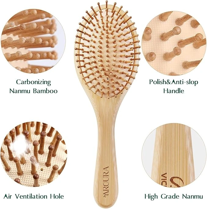 Aroura Beauty 2-Piece Large Natural Wooden Bamboo Comb Set - Image 6