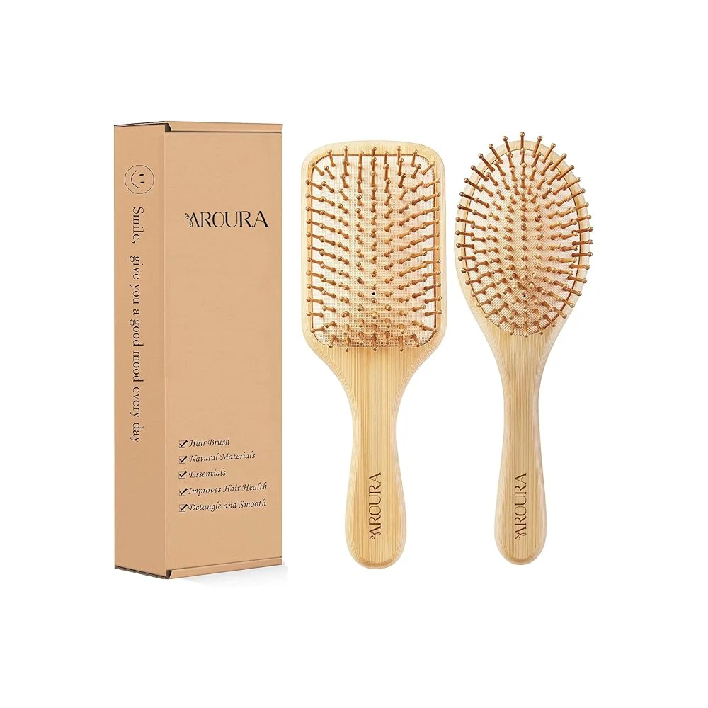 Aroura Beauty 2-Piece Large Natural Wooden Bamboo Comb Set
